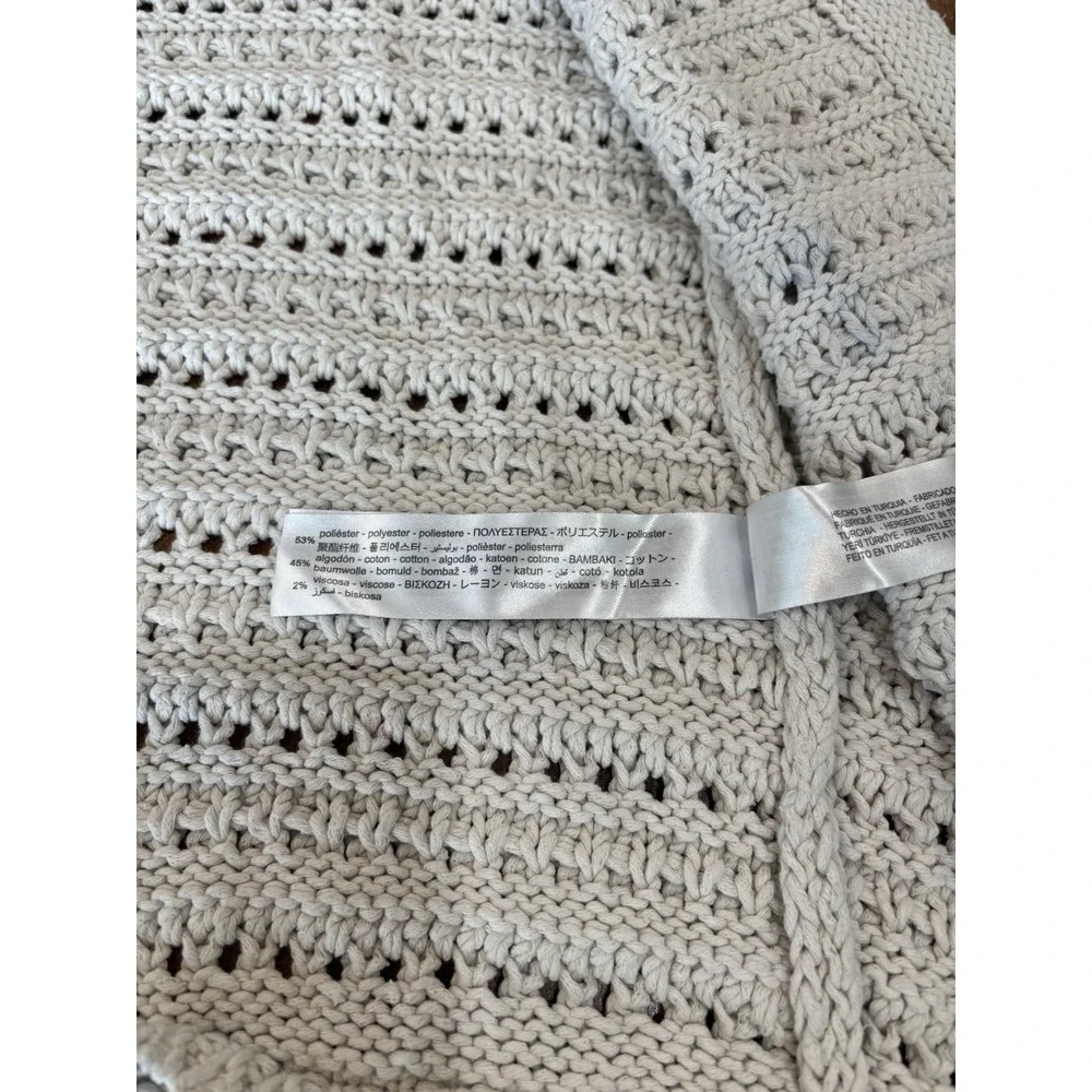 Zara chunky cardigan sweater boho fringe grey women's size small cotton blend - Picture 9 of 11
